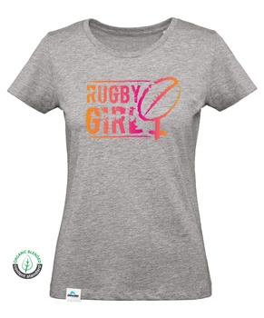 [B.7.4.RO.XS] T-shirt Rugby Girl Logo Rosa Mulher (XS)
