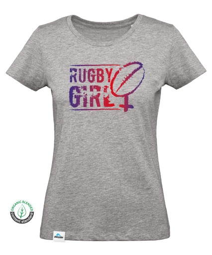 [B.7.4.AZ] T-shirt Rugby Girl Logo Bleu Femme 